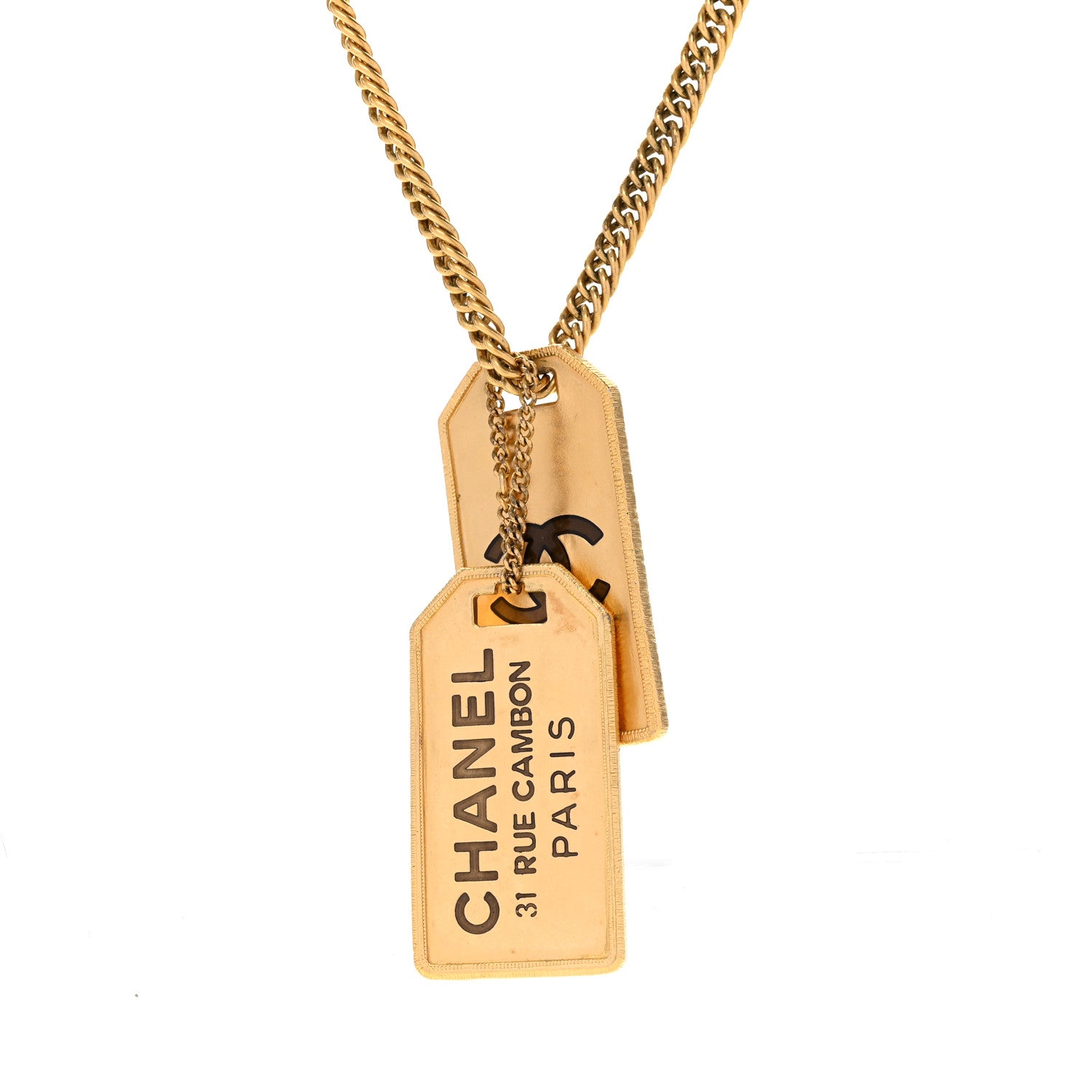 Chanel ID Dog Tag Charm Necklace Gold 4 of 5