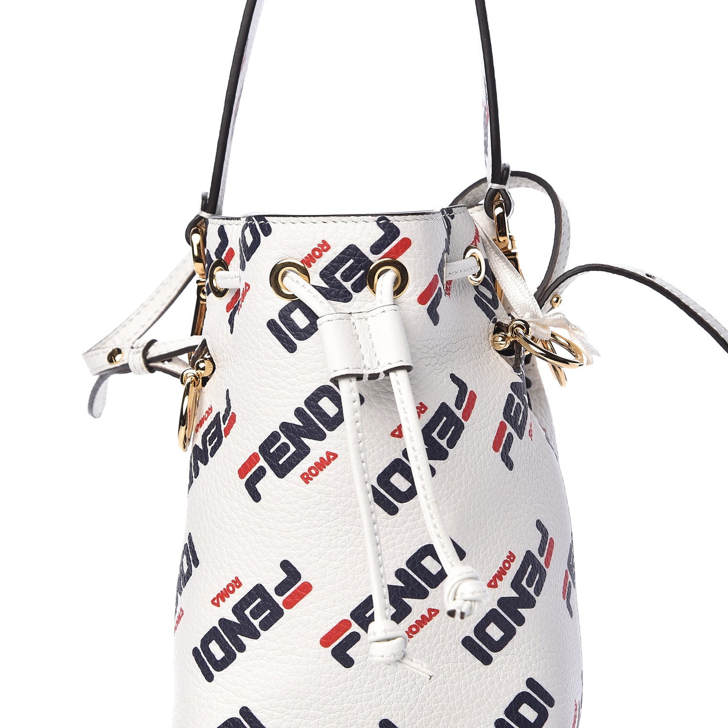 X FILA Calfskin F is Fendi Mania Fringe Mini Mon Tresor Bucket Bag White