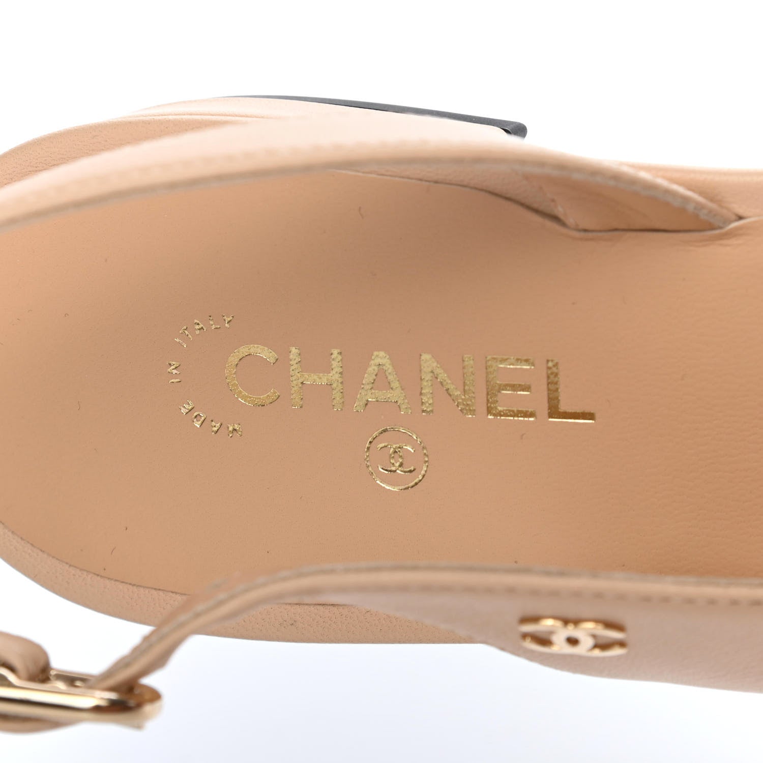 Chanel Lambskin Grosgrain Pearl Cap Toe CC Slingback Flats 37.5 Beige Black 16 of 20