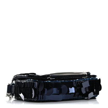 Fendi Sequin Paillettes Shiny Nappa Sex and the City Nano Maxi Buckle Baguette Charm Midnight 4 of 12