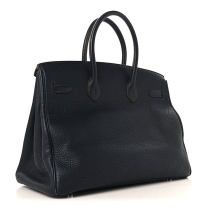 Hermes Fjord Barenia Crinoline Club Birkin 35 Bleu Indigo Fauve Rouge 3 of 12