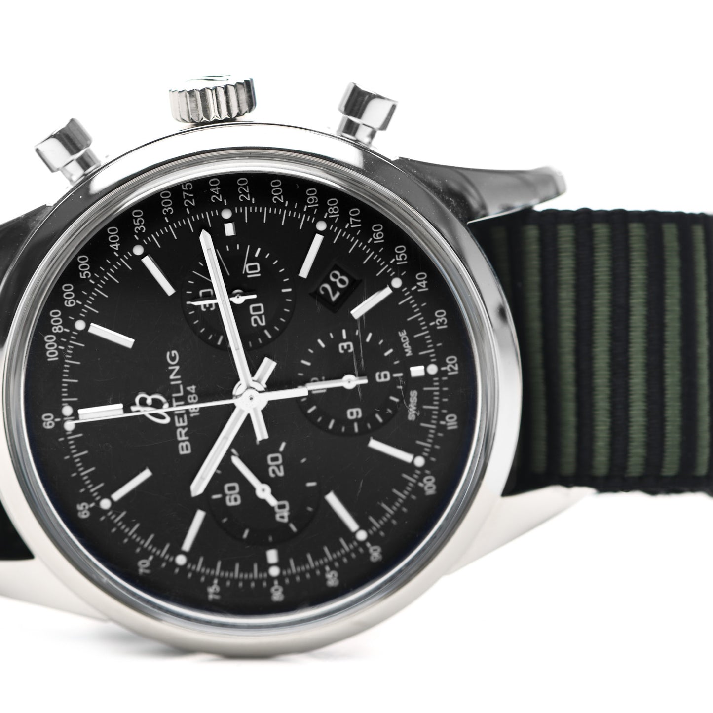 Stainless Steel 43mm Transocean Automatic Chronograph Watch Green Nato AB015212