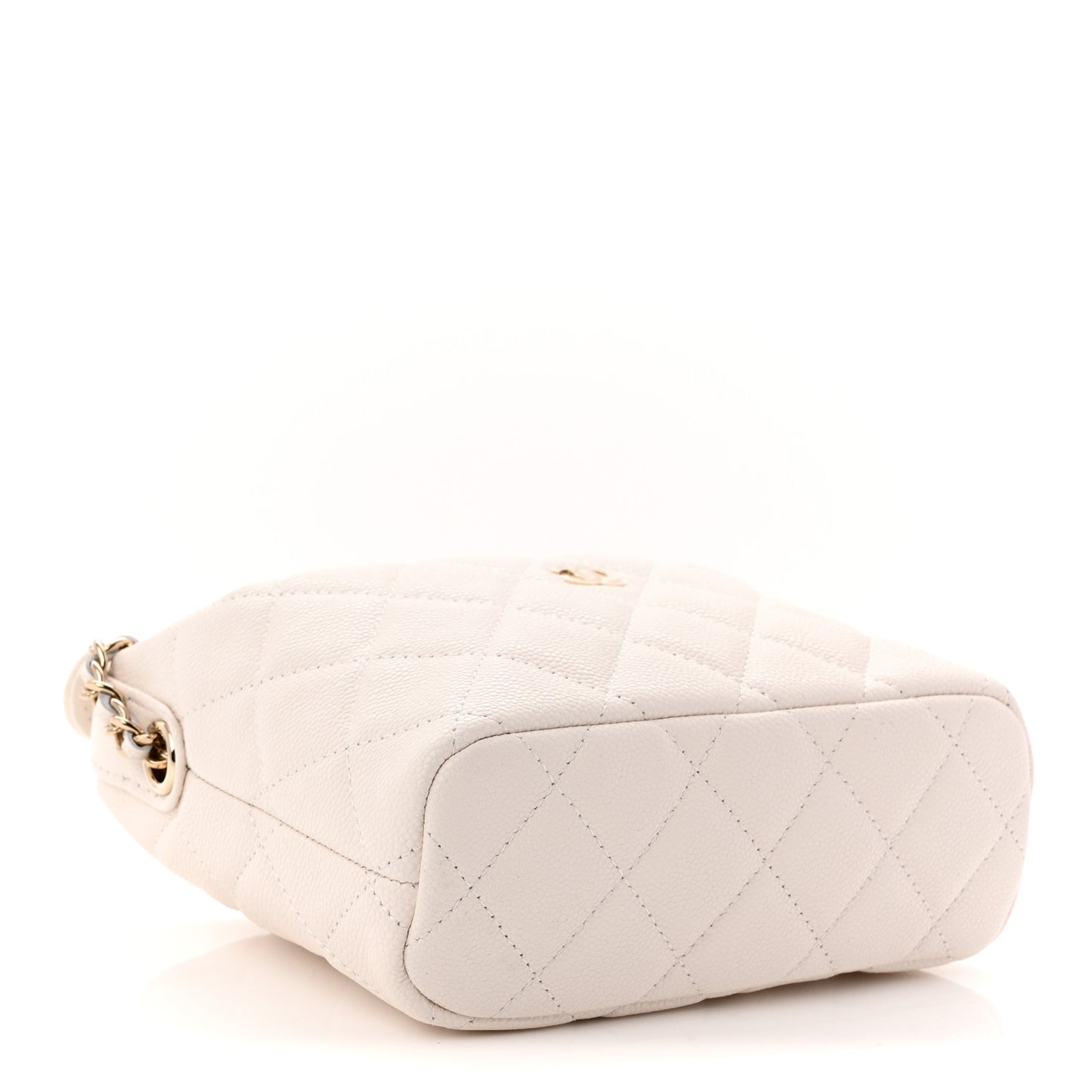 Caviar Quilted Hobo Clutch With Chain White