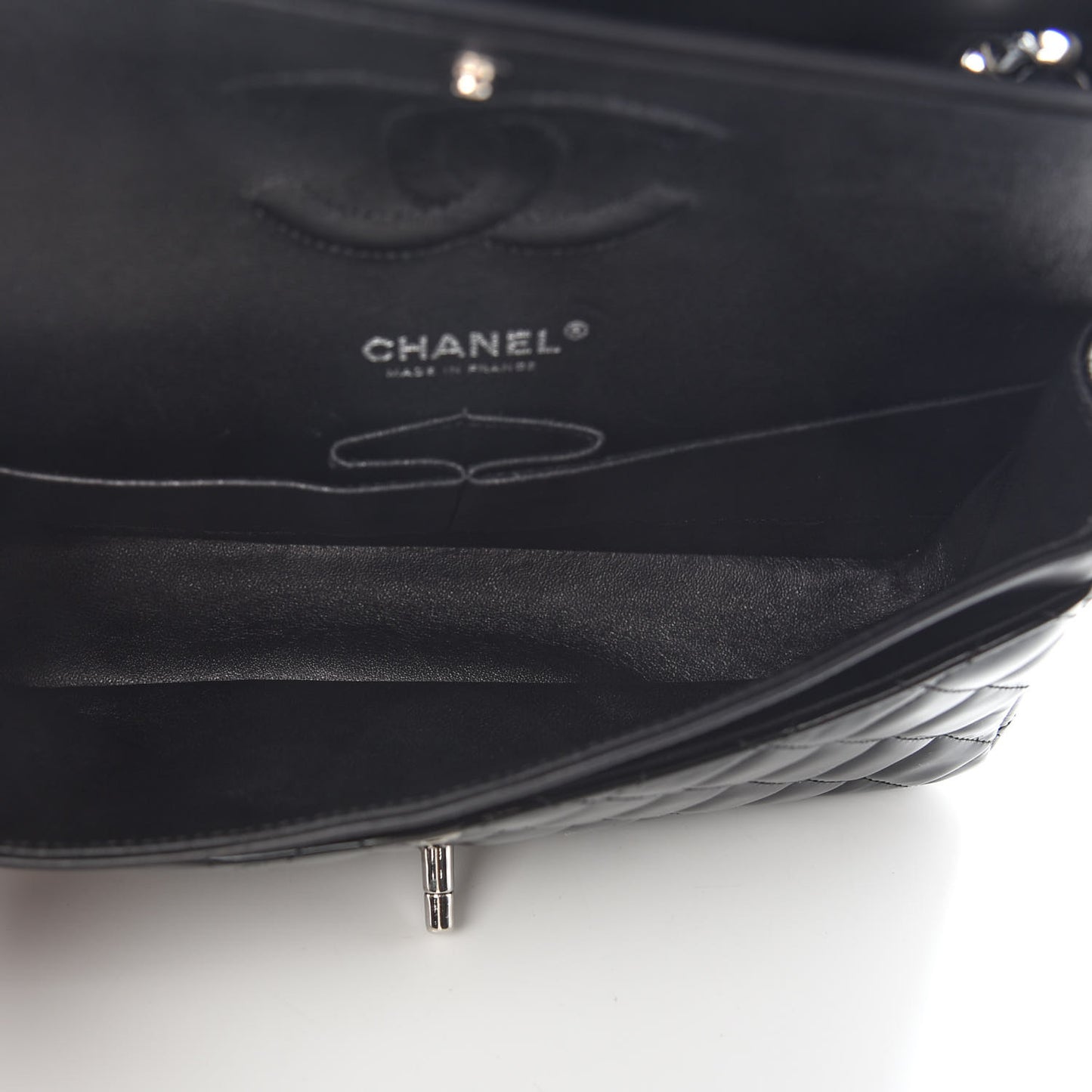 Patent Quilted Medium Double Flap Black