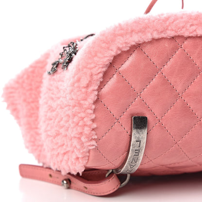 Chanel Glazed Calfskin Shearling Quilted Small Mountain Backpack Pink 10 of 13