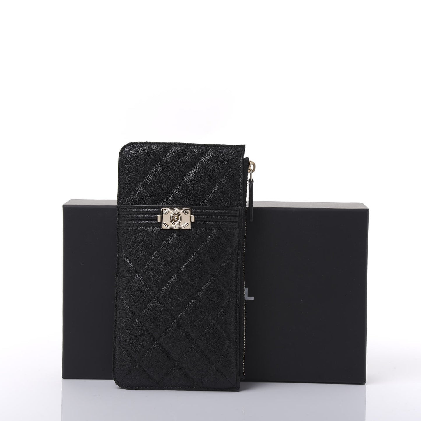 Caviar Quilted Boy Flat Wallet Pouch Black