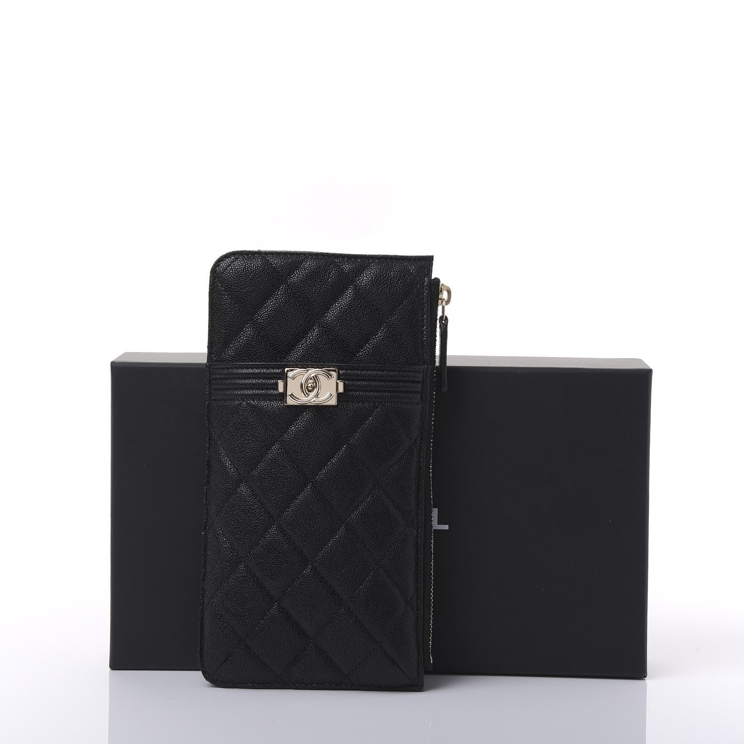 Chanel Caviar Quilted Boy Flat Wallet Pouch Black 11 of 11