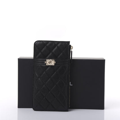 Chanel Caviar Quilted Boy Flat Wallet Pouch Black 11 of 11