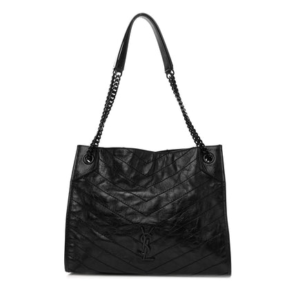 Saint Laurent Crinkled Calfskin Matelasse Monogram Medium Niki Shopper Tote Black 1 of 10