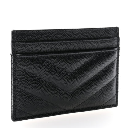 Saint Laurent Grain De Poudre Matelasse Chevron Monogram Credit Card Case Black 3 of 6
