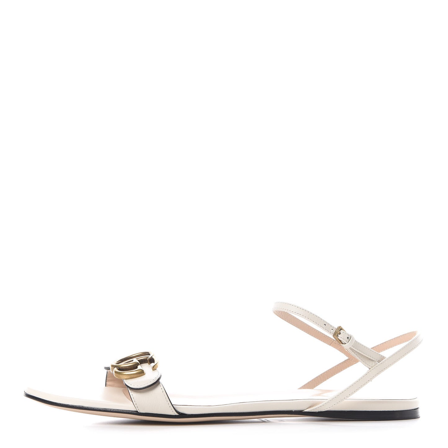 Lifford Calfskin GG Marmont Ankle Wrap Flat Sandals 41 Mystic White