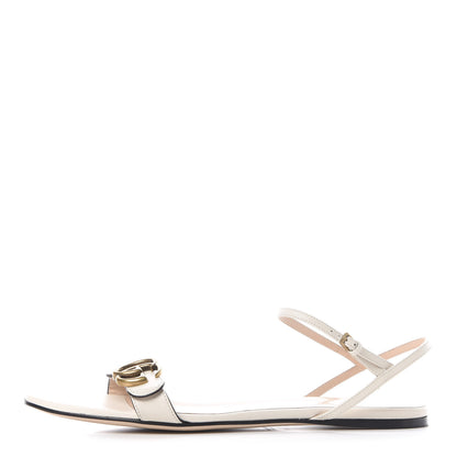 Gucci Lifford Calfskin GG Marmont Ankle Wrap Flat Sandals 41 Mystic White 1 of 9