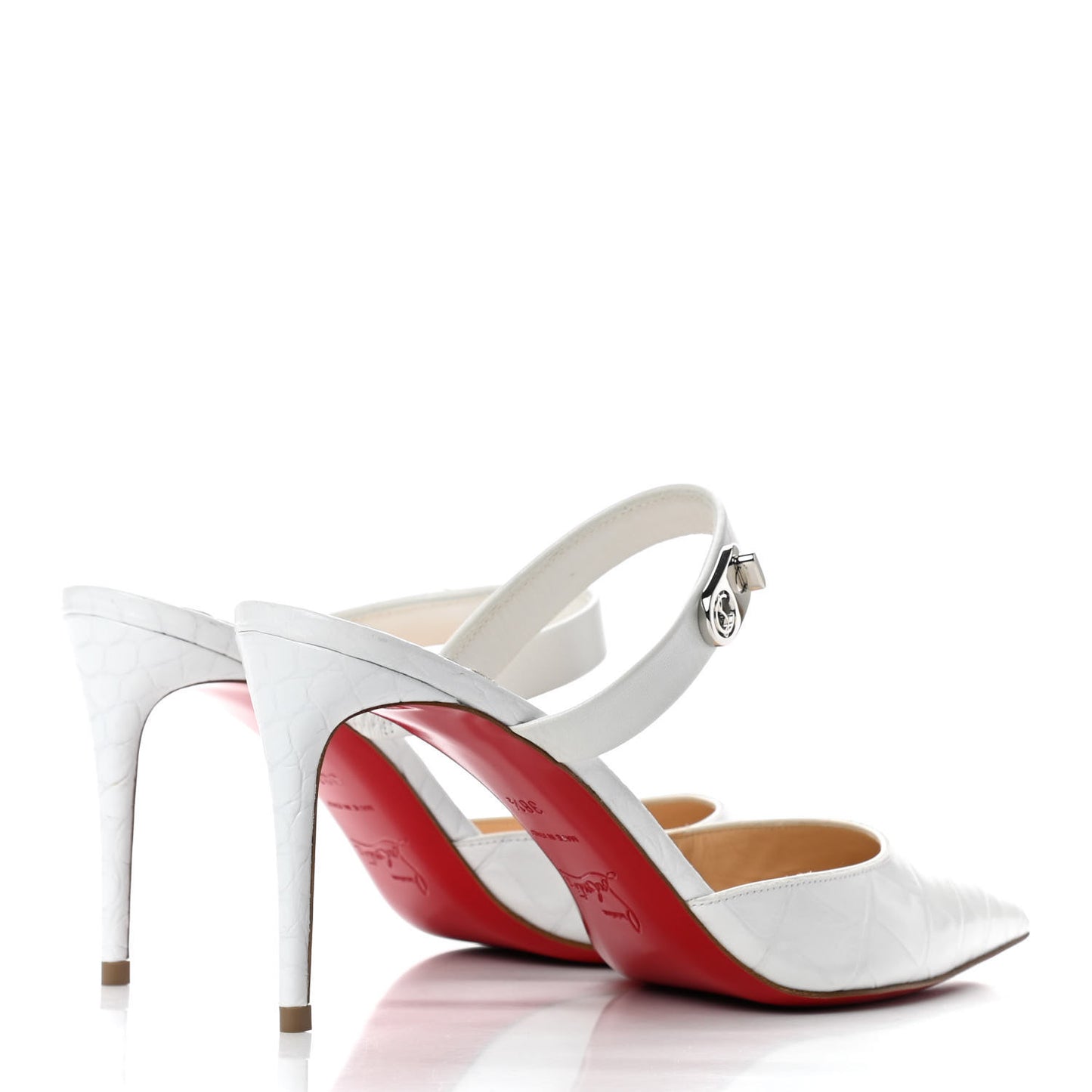 Calfskin Crocodile Embossed Choc Lock 85 Sandals 38.5 Bianco