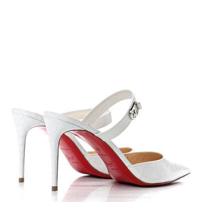 Christian Louboutin Calfskin Crocodile Embossed Choc Lock 85 Sandals 38.5 Bianco 4 of 7