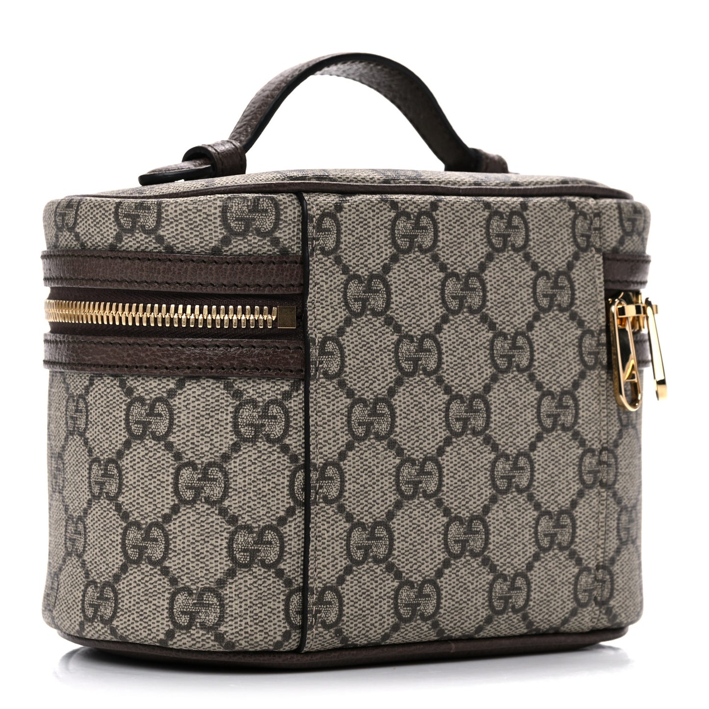 GG Supreme Monogram Textured Calfskin Web Ophidia Vanity Cosmetic Case Beige Ebony New Acero