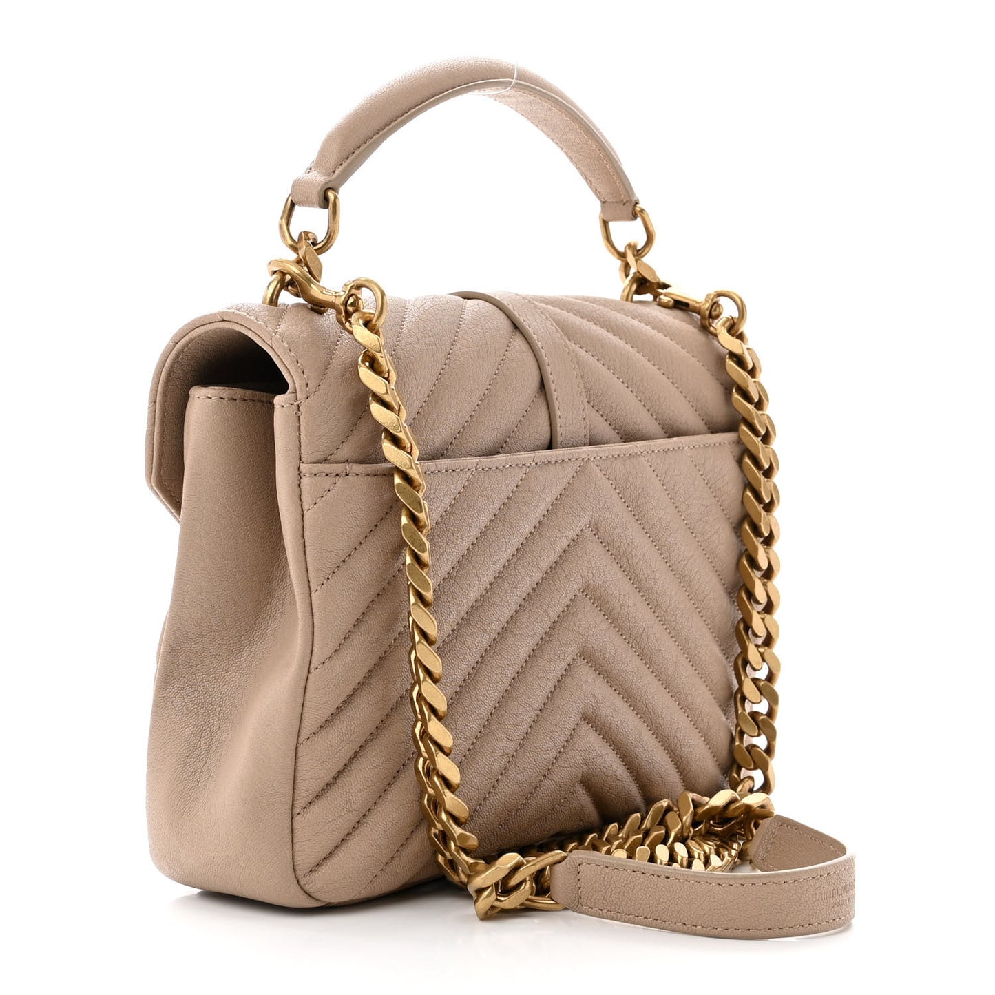 Sheepskin Matelasse Chevron Monogram Medium College Bag Dark Beige