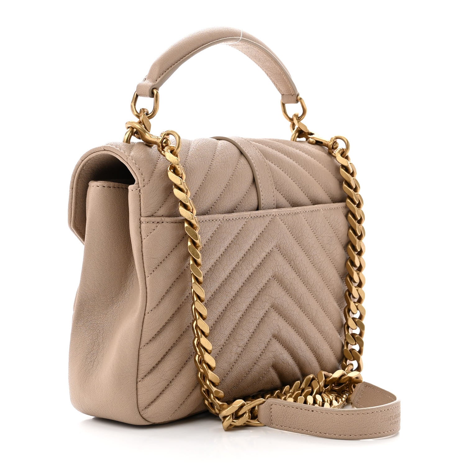 Saint Laurent Sheepskin Matelasse Chevron Monogram Medium College Bag Dark Beige 3 of 11