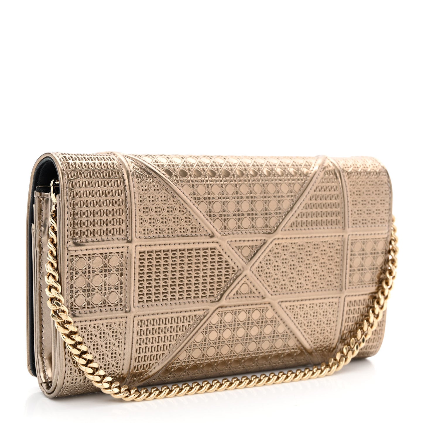 Metallic Patent Micro-Cannage Diorama Wallet on Chain Pouch Gold