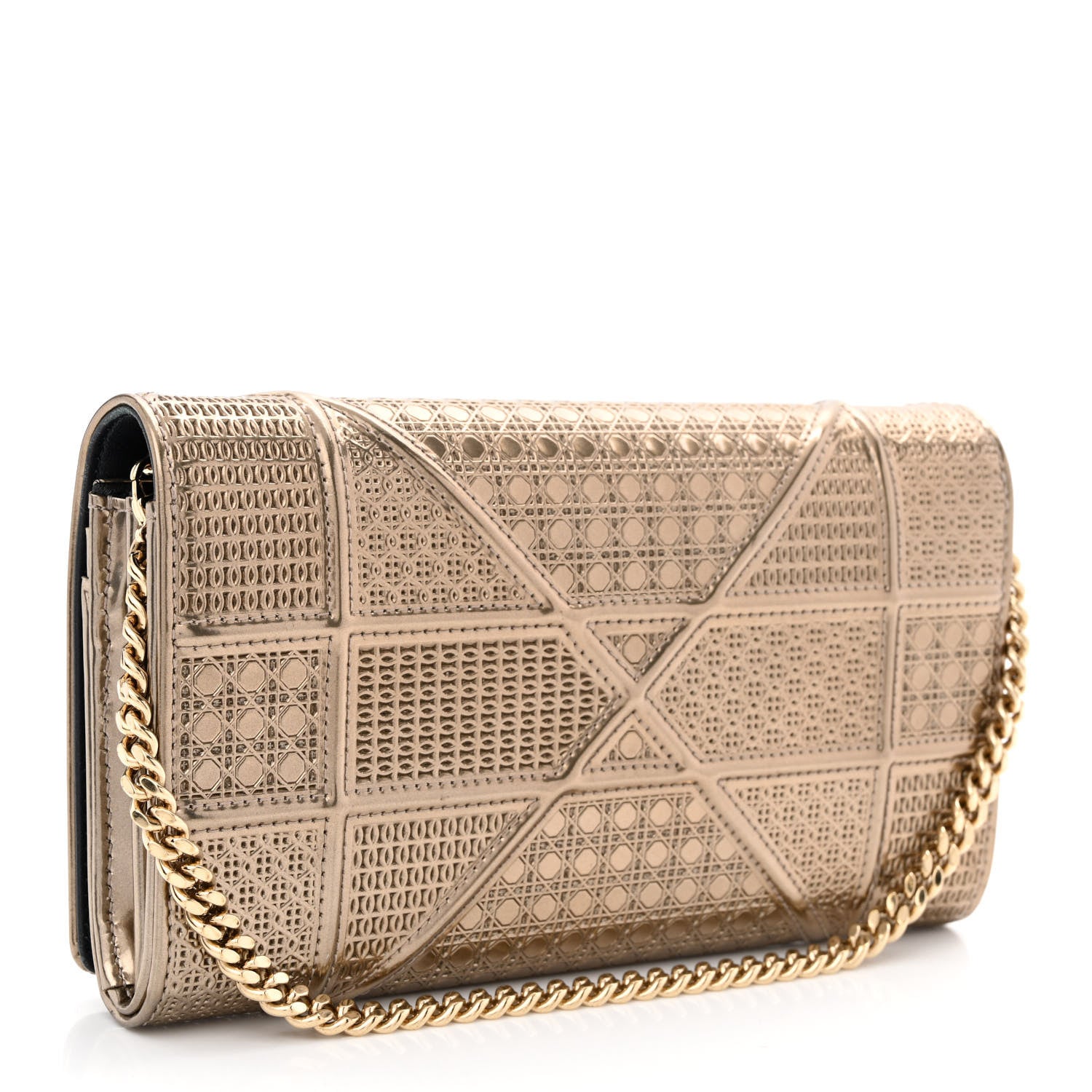 Christian Dior Metallic Patent Micro-Cannage Diorama Wallet on Chain Pouch Gold 3 of 12