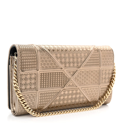 Christian Dior Metallic Patent Micro-Cannage Diorama Wallet on Chain Pouch Gold 3 of 12