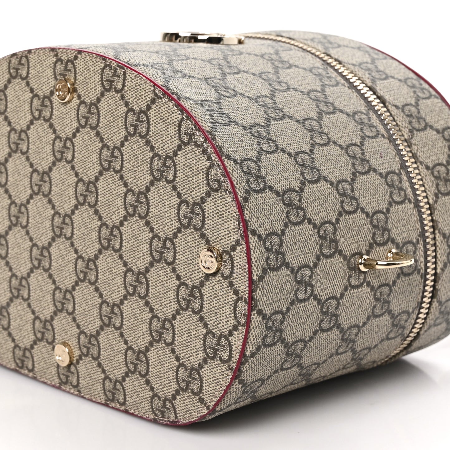 GG Supreme Monogram Ancora Calfskin Vanity Cosmetic Case Beige Ebony Rosso
