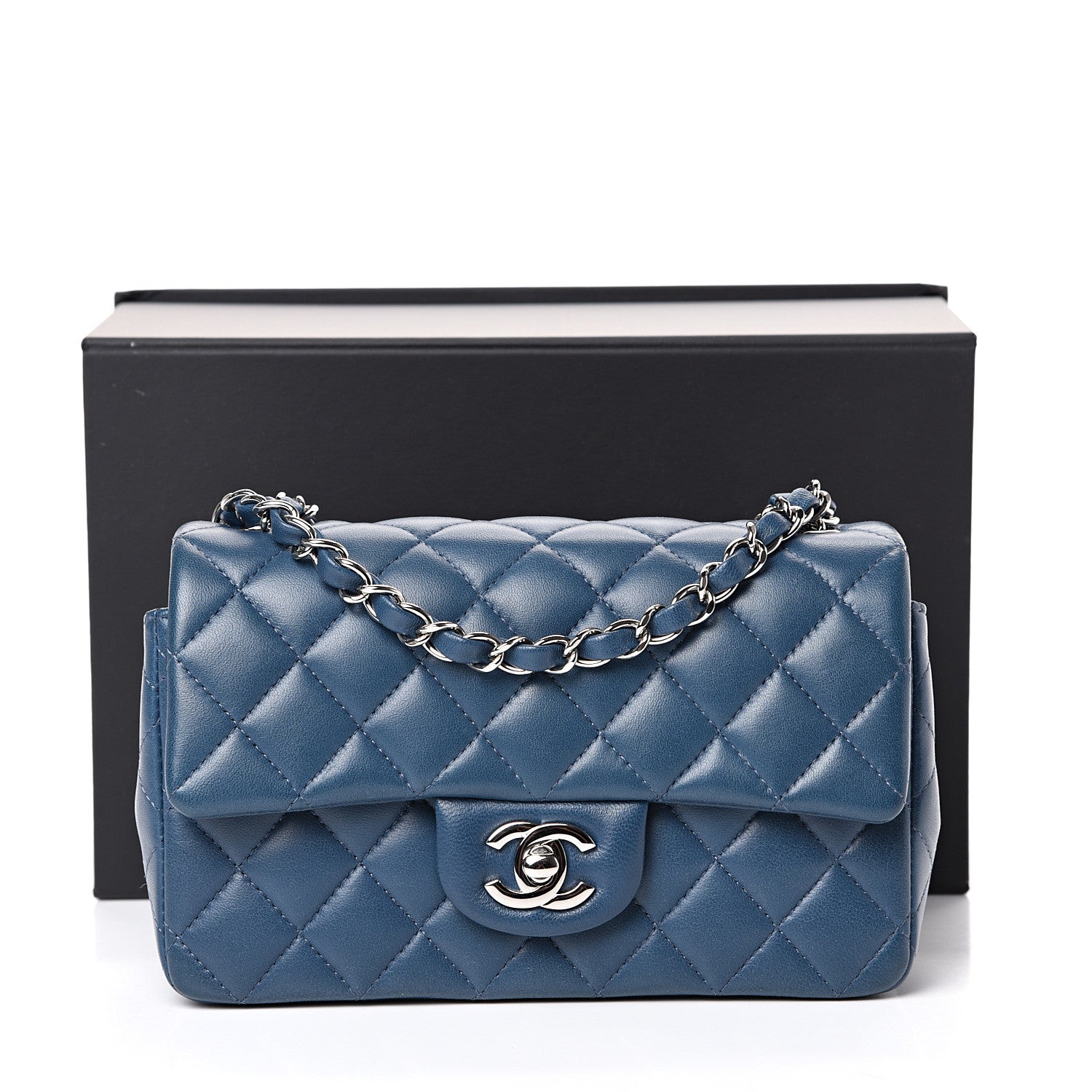 Chanel Lambskin Quilted Mini Rectangular Flap Dark Blue 12 of 12