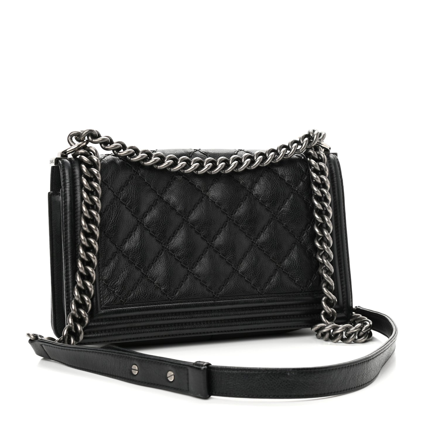 Calfskin Quilted Double Stitch New Medium Boy Flap Black