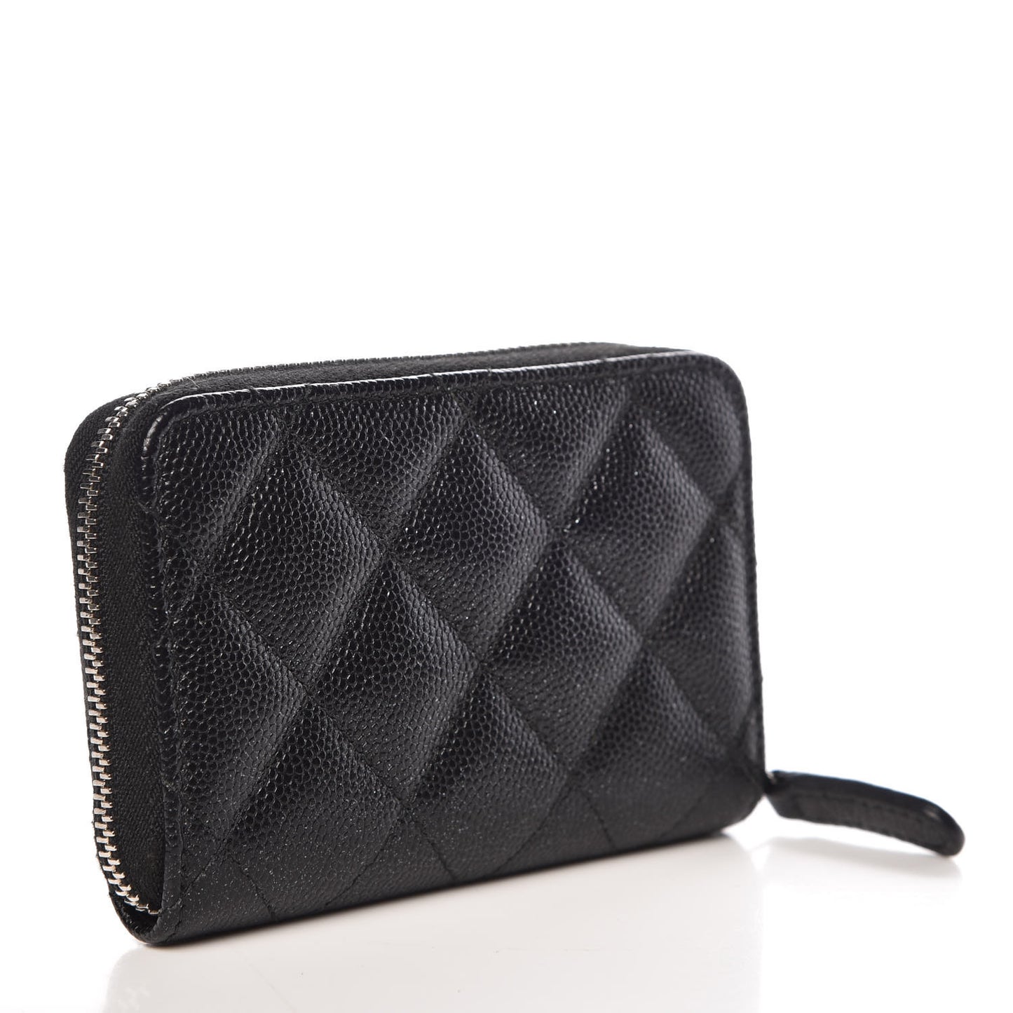 Iridescent Caviar Quilted Zip Coin Purse Black
