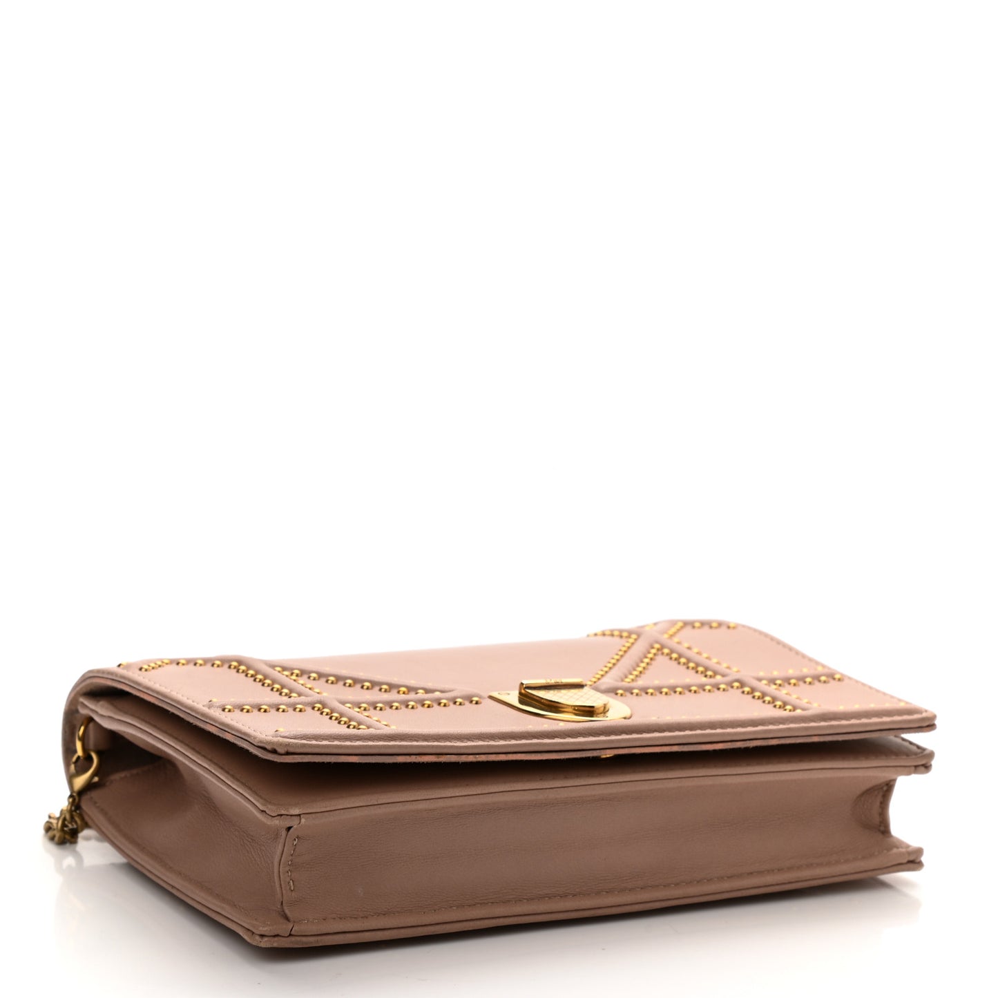 Calfskin Studded Diorama Wallet on Chain Pouch Nude
