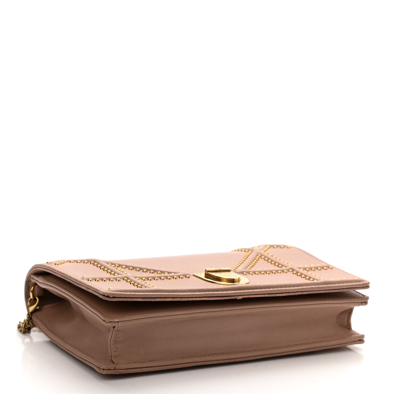 Christian Dior Calfskin Studded Diorama Wallet on Chain Pouch Nude 4 of 8