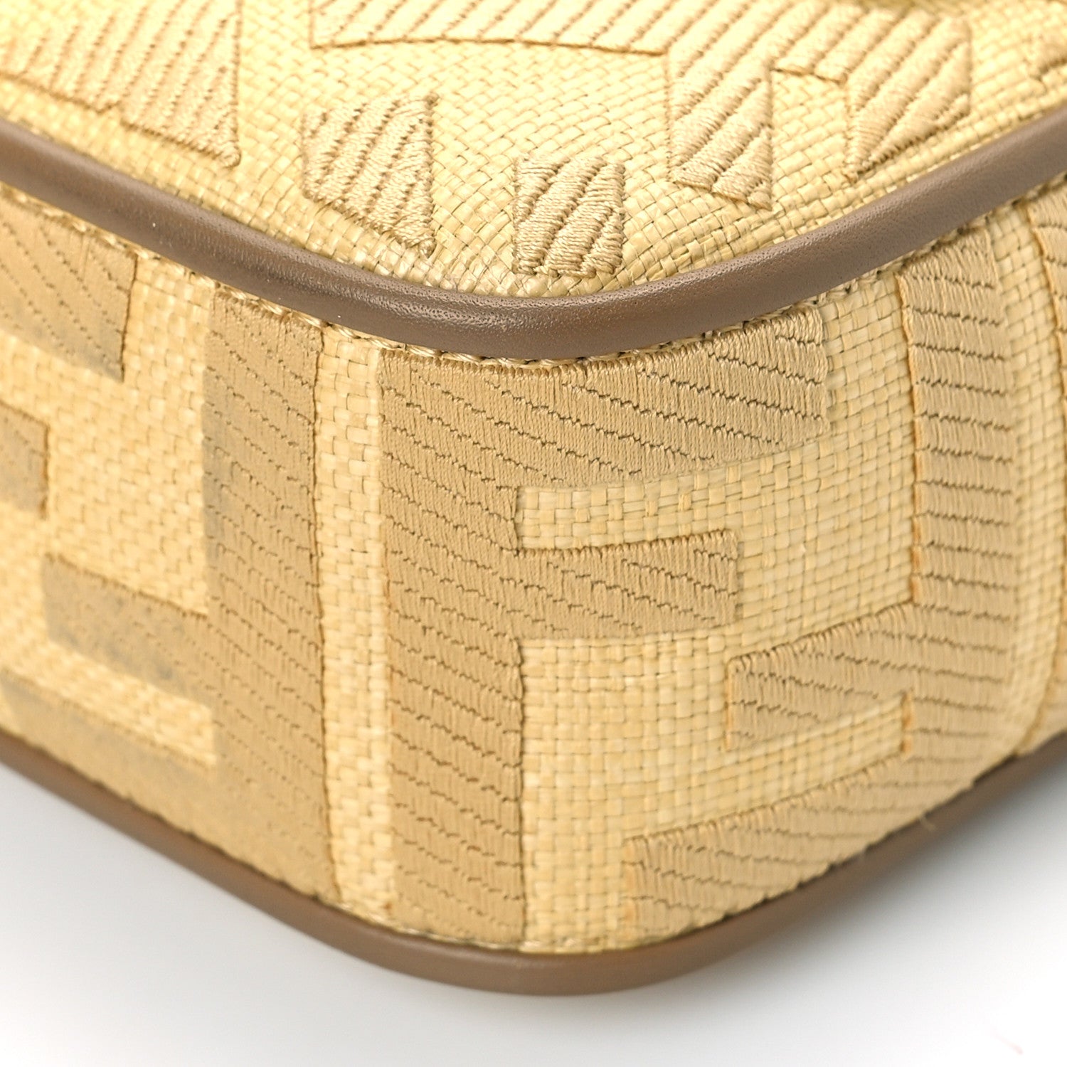 Fendi Raffia Vitello King Lucido FF Embroidered Baguette Grano Sand 7 of 7
