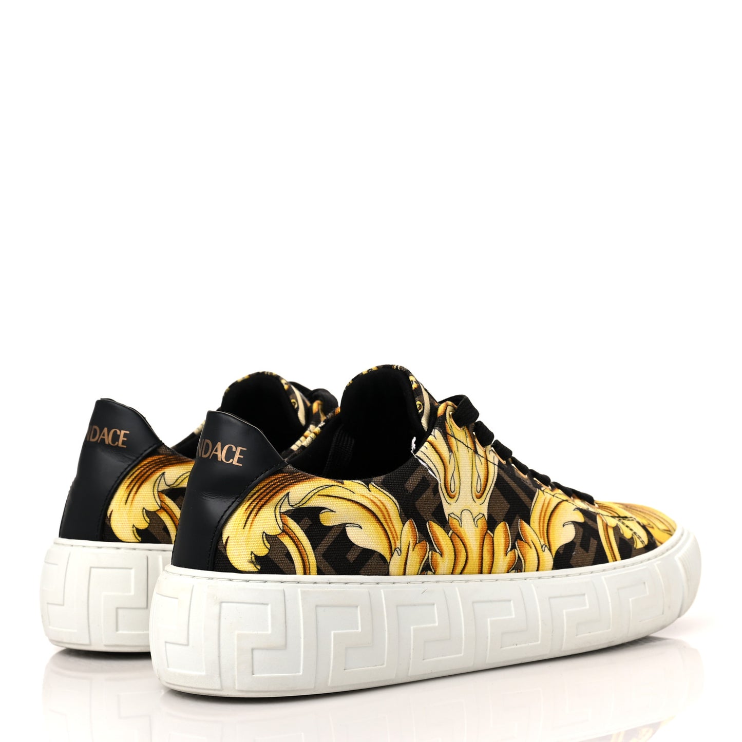 X FENDI Fabric FF Baroque Mens Fendace Greca Sneakers 41.5 Gold Multicolor