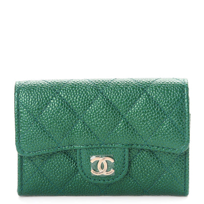 Chanel Metallic Caviar Quilted Card Holder Green 1 of 9