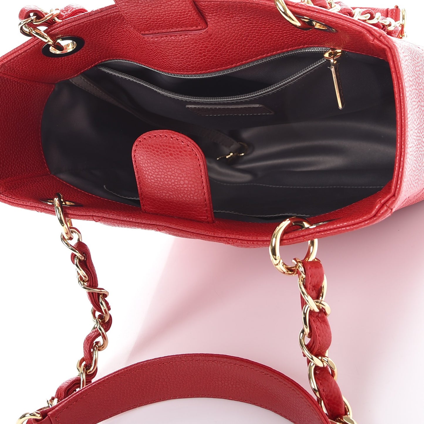Caviar Quilted Petit Shopping Tote PST Red