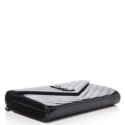 Saint Laurent Patent Matelasse Chevron Monogram Chain Wallet Black 4 of 9