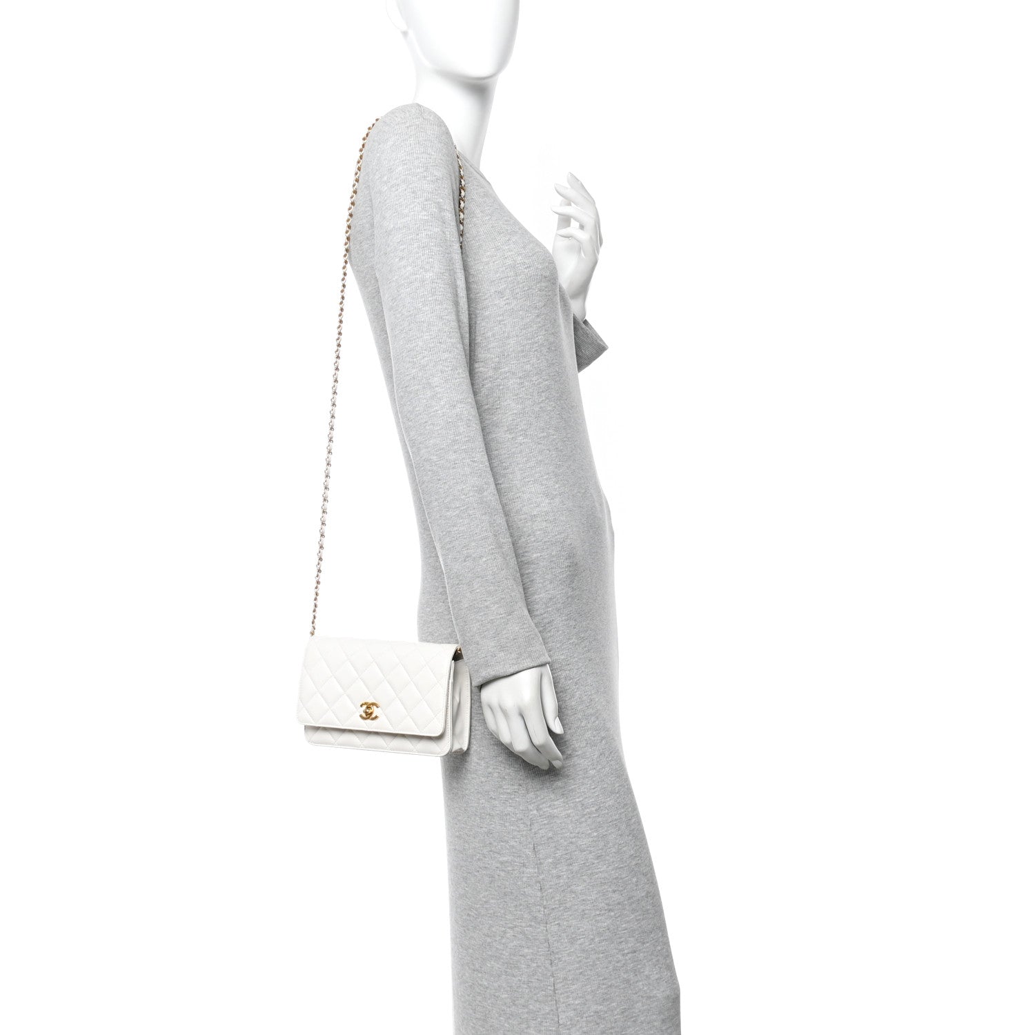 Chanel Lambskin Quilted CC Pearl Crush Wallet on Chain WOC White 3 of 13