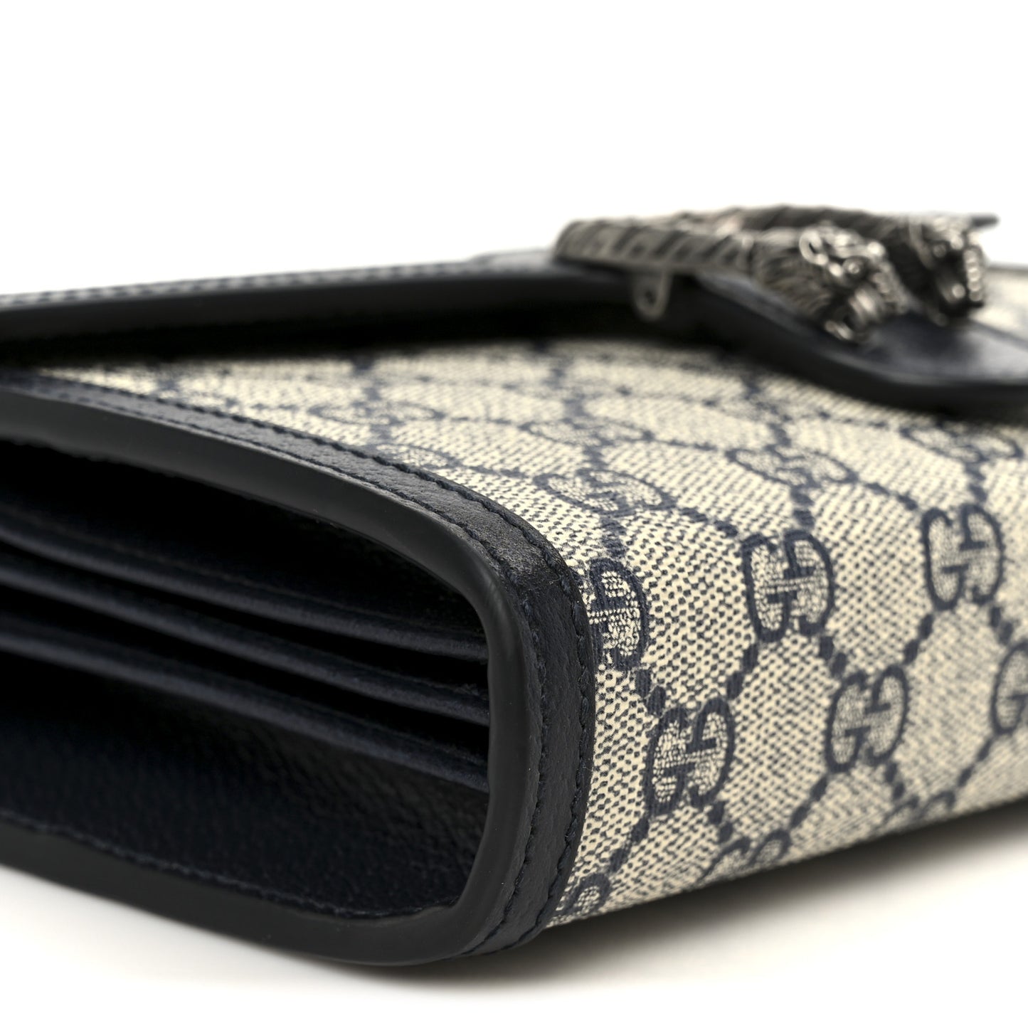 GG Supreme Monogram Textured Dollar Calfskin Mini Dionysus Chain Wallet Beige Blue