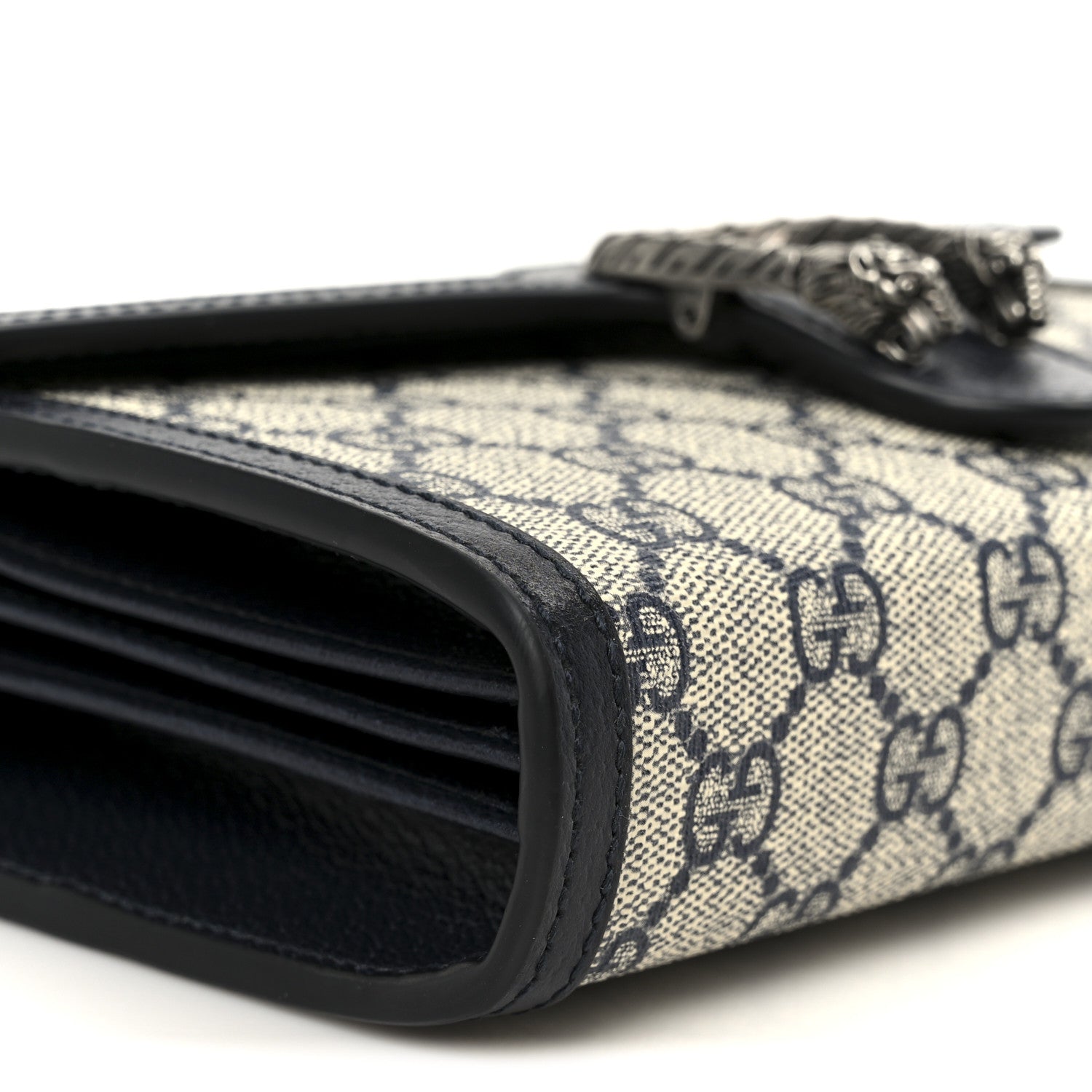 Gucci GG Supreme Monogram Textured Dollar Calfskin Mini Dionysus Chain Wallet Beige Blue 9 of 10