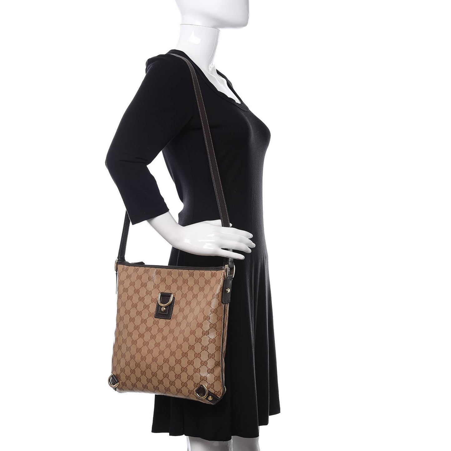 Crystal Monogram Abbey Messenger Bag Beige Dark Brown