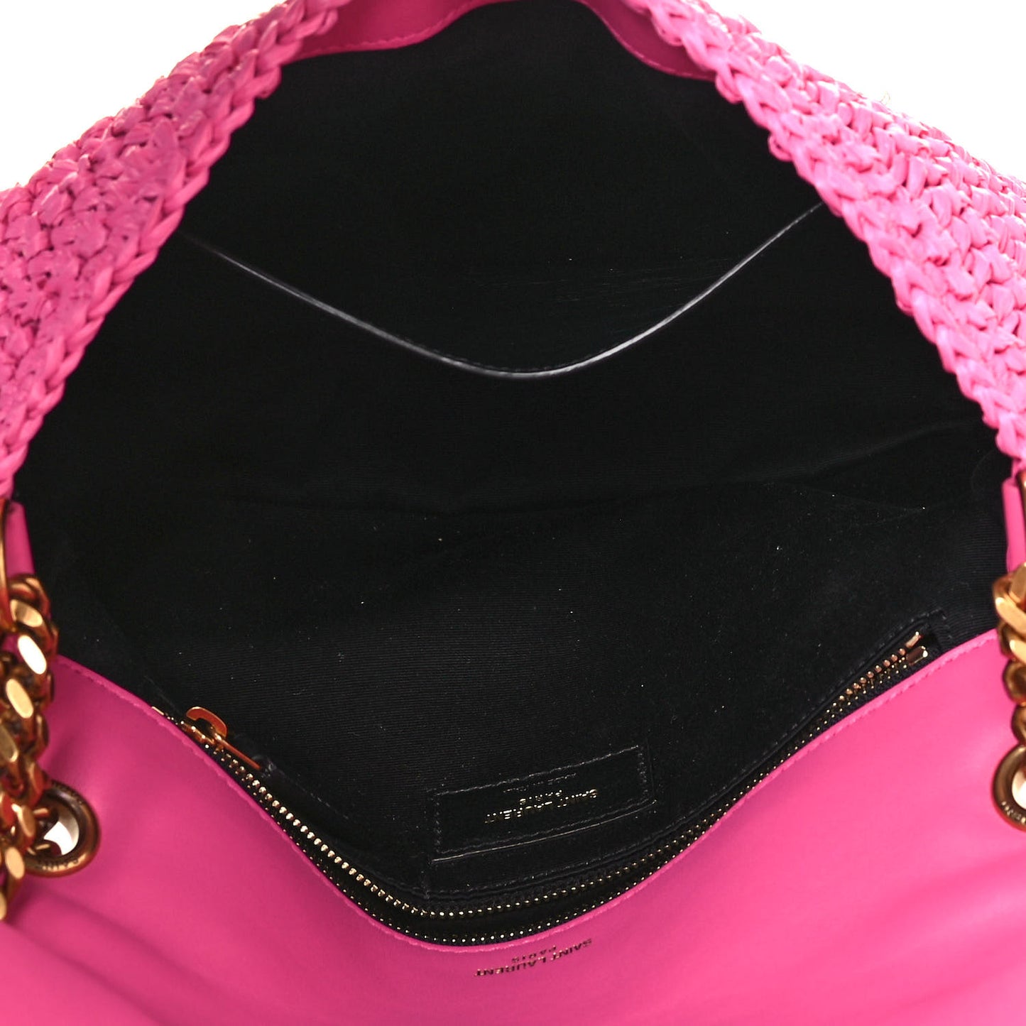 Raffia Calfskin Monogram Medium Niki Chain Satchel Bright Pink