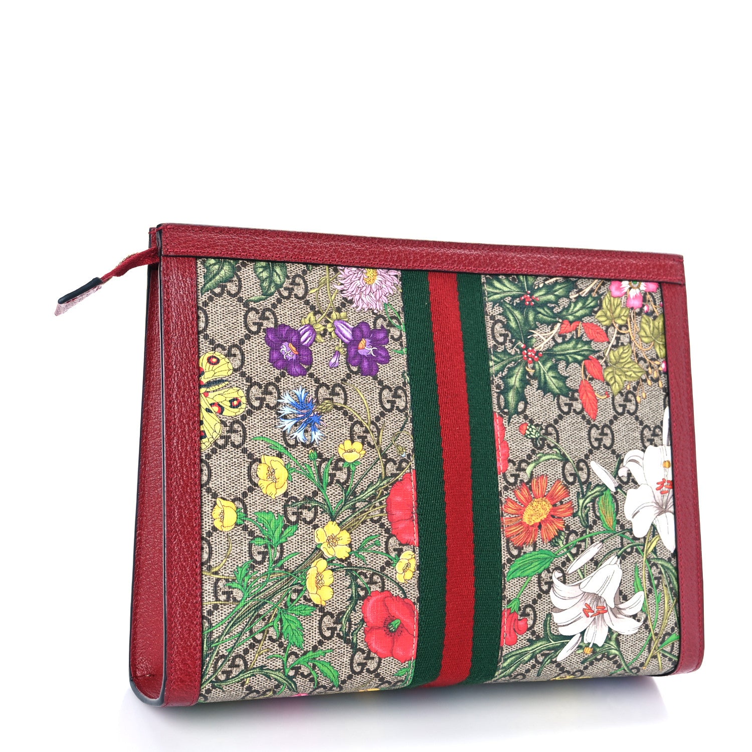 Gucci GG Supreme Monogram Flora Web Ophidia Pouch Red 3 of 9