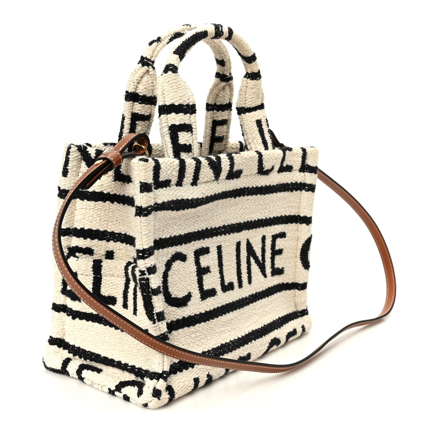 Celine Canvas Small All Over Cabas Thais White Black 3 of 10