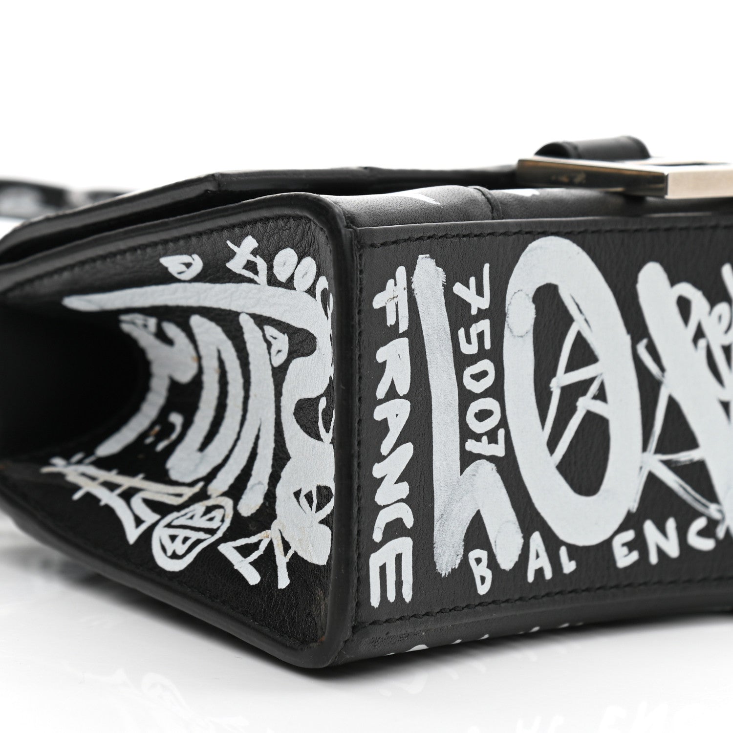 Balenciaga Smooth Calfskin Graffiti Hourglass Top Handle Bag XS Black White 9 of 10