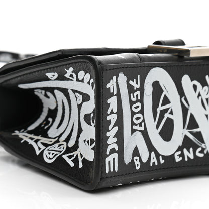 Balenciaga Smooth Calfskin Graffiti Hourglass Top Handle Bag XS Black White 9 of 10