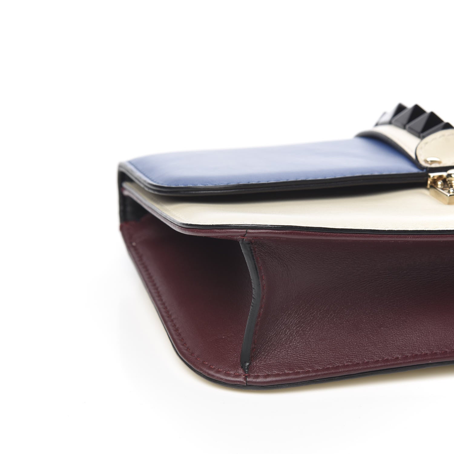 Valentino Garavani Vitello Tri-Color Medium Glam Lock Rockstud Flap Blue White Burgundy 6 of 8