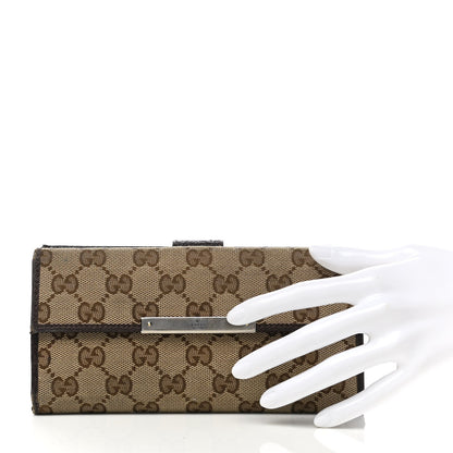Gucci Monogram Metal Bar Continental Flap Wallet Beige Ebony Dark Brown 2 of 19