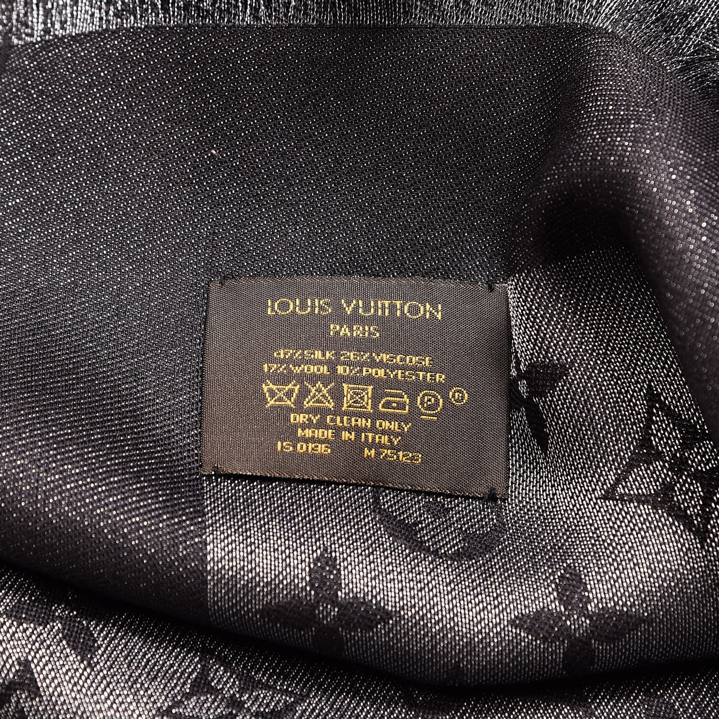 Silk Lurex Wool Monogram Shine Shawl Black
