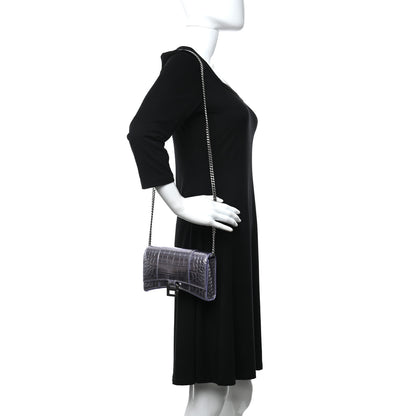 Balenciaga Shiny Metallic Calfskin Crocodile Embossed Hourglass Chain Bag Lilac 3 of 9