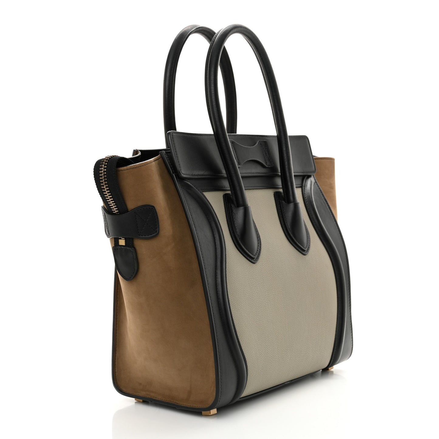 Drummed Calfskin Suede Tri-color Micro Luggage Almond