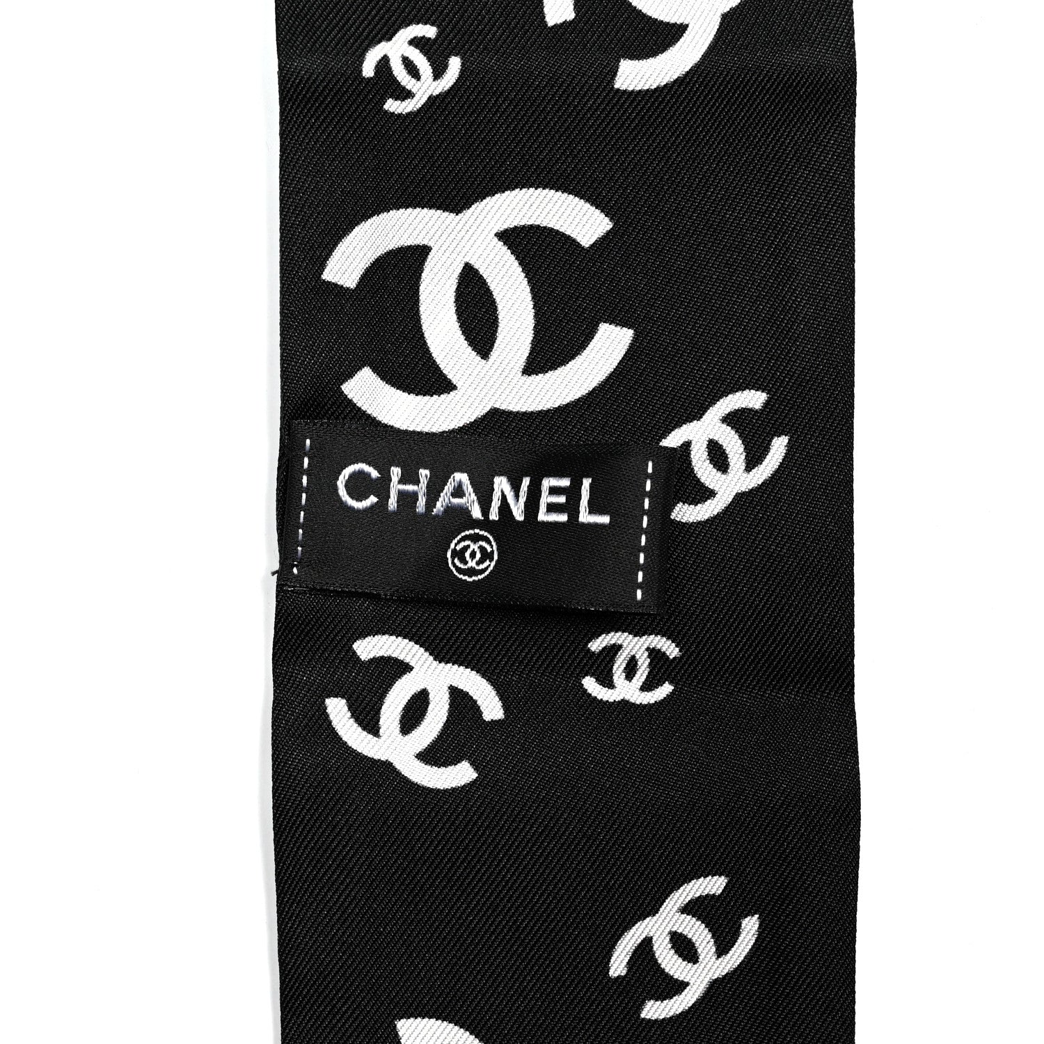 Chanel Silk CC Slim Bandeau Scarf Black White 3 of 4
